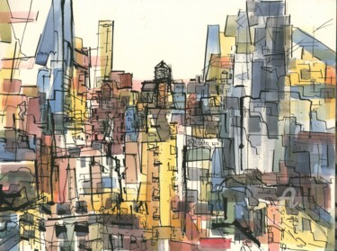 Рисунок под названием "Hudson Yards" - Alex Buzunov, Подлинное произведение искусства, Чернила