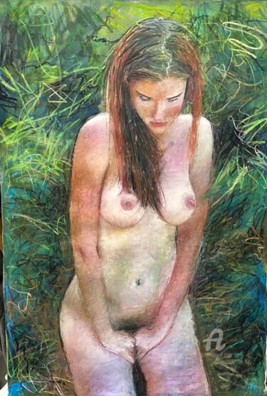 Drawing titled "Resting nude" by Alex Buzunov, Original Artwork, Pastel
