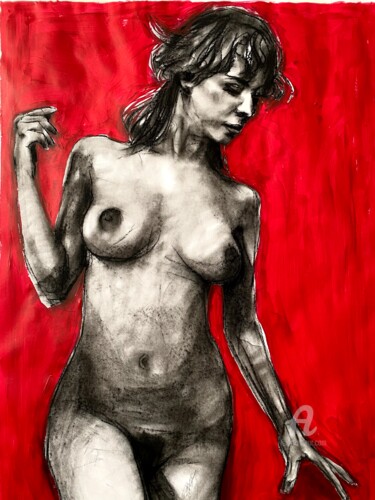 Drawing titled "Standing nude 2" by Alex Buzunov, Original Artwork, Acrylic