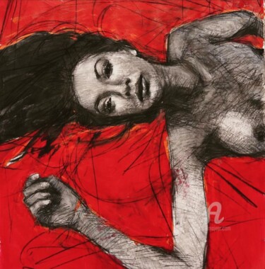 Painting titled "Resting nude 3" by Alex Buzunov, Original Artwork, Graphite