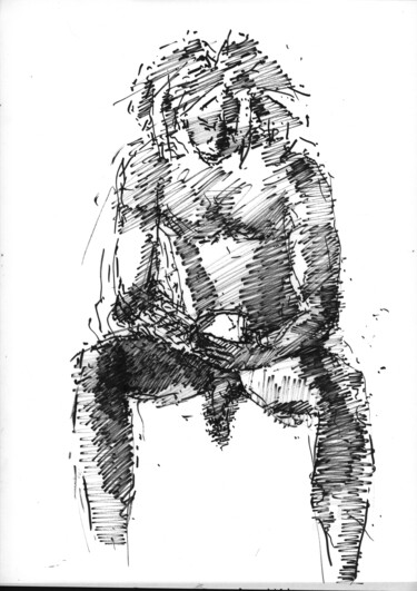 Disegno intitolato "Man with a book" da Alex Buzunov, Opera d'arte originale, Pennarello