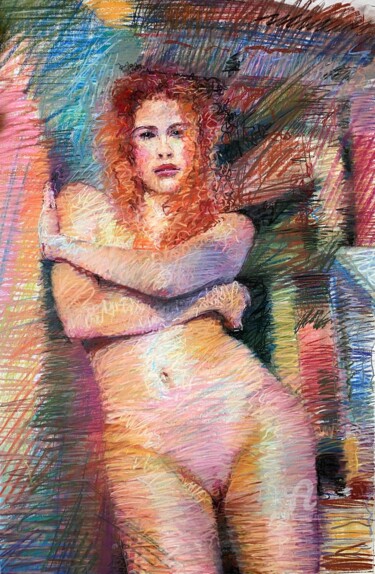 Drawing titled "Reclining nude 2" by Alex Buzunov, Original Artwork, Pastel