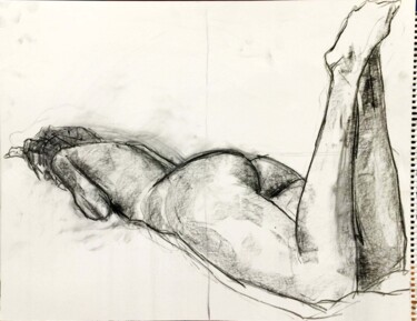 Resting nude 4 Dessin intitulée "Resting nude 4" par Alex Buzunov, Œuvre d'art originale, Fusain