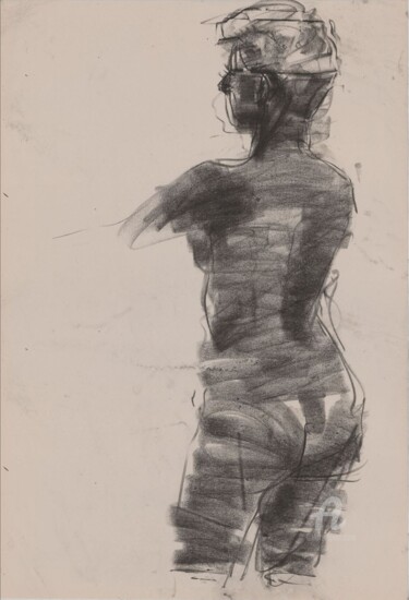 Drawing titled "Standing Nude 5" by Alex Buzunov, Original Artwork, Charcoal