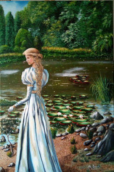 Painting titled "O Rio e a Mulher" by Alex Carvalho, Original Artwork, Acrylic Mounted on Wood Panel
