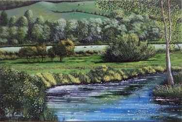 Pintura titulada "O rio..." por Alex Carvalho, Obra de arte original, Acrílico Montado en Panel de madera