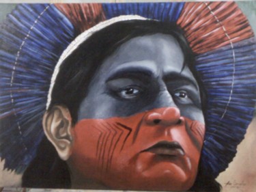 Malerei mit dem Titel "O índio" von Alex Carvalho, Original-Kunstwerk, Acryl