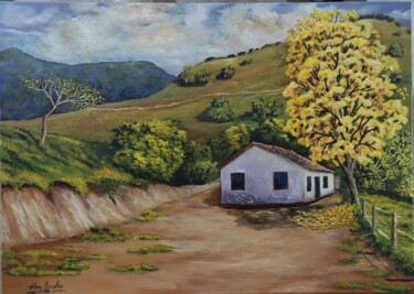 제목이 "Casa com Ipê amarelo"인 미술작품 Alex Carvalho로, 원작, 아크릴 목재 패널에 장착됨