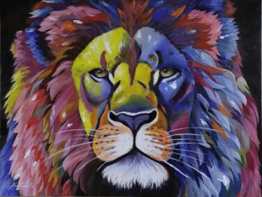 Pintura intitulada "Leão colorido" por Alex Carvalho, Obras de arte originais, Acrílico Montado em Armação em madeira