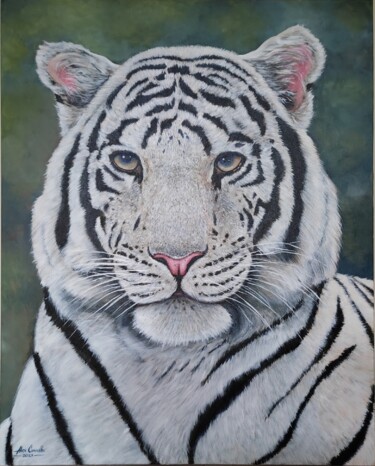 Картина под названием "Tigre Branco - Acrí…" - Alex Carvalho, Подлинное произведение искусства, Акрил Установлен на Деревянн…