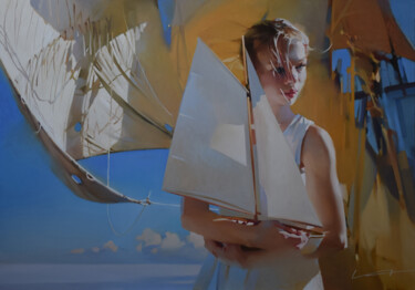 Painting titled ""Wind in the sails"" by Alex Chernigin, Original Artwork, Oil Mounted on Wood Stretcher frame