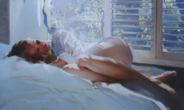Painting titled ""Spring morning"" by Alex Chernigin, Original Artwork, Oil Mounted on Wood Stretcher frame