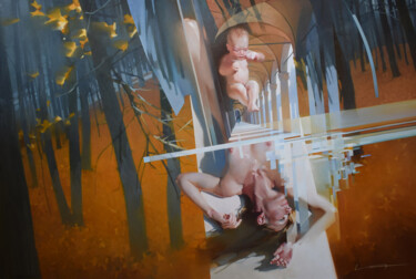 Painting titled ""Beginning"" by Alex Chernigin, Original Artwork, Oil Mounted on Wood Stretcher frame