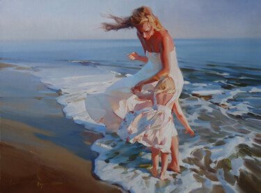 Painting titled "Salt wind" by Alex Chernigin, Original Artwork, Oil Mounted on Wood Stretcher frame