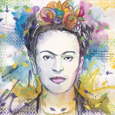 Malerei mit dem Titel "Frida Kahlo 70x70cm" von Alex Delaterra, Original-Kunstwerk, Acryl