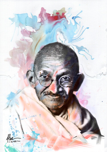 Digital Arts titled "Gandhi by Alex" by Alex Delaterra, Original Artwork, Photo Montage