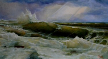 Painting titled "Wave" by Alex Gebel, Original Artwork, Oil