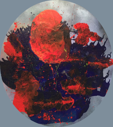 Malerei mit dem Titel "Red Balloon (grey)" von George Jung, Original-Kunstwerk, Acryl