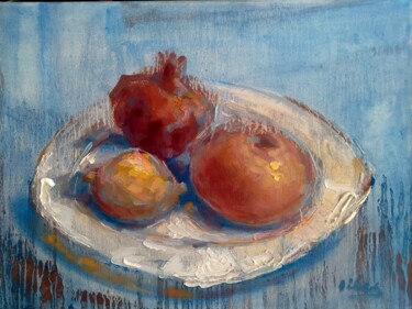 Painting titled "Citrus fruits" by Alex Klas, Original Artwork, Oil Mounted on Wood Stretcher frame