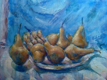 Картина под названием "Yellow on Blue" - Alex Klas, Подлинное произведение искусства, Масло Установлен на Деревянная рама дл…