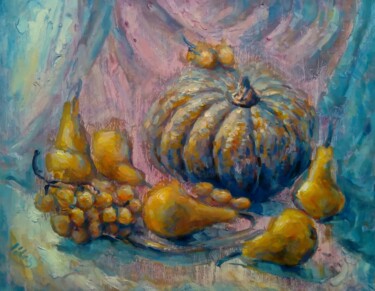 Painting titled "Still life with pum…" by Alex Klas, Original Artwork, Oil Mounted on Wood Stretcher frame