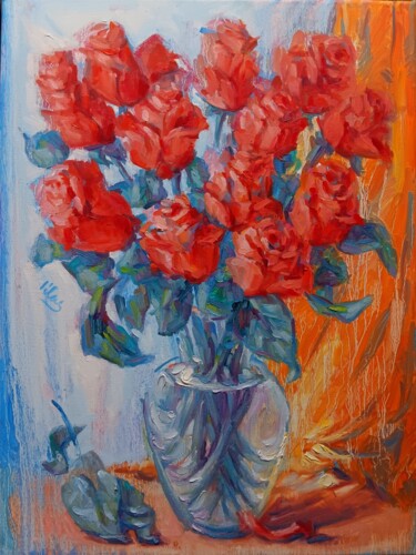 Painting titled "A dozen roses ||" by Alex Klas, Original Artwork, Oil Mounted on Wood Stretcher frame