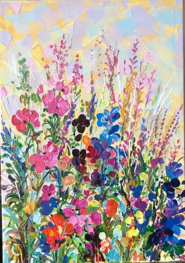 Malerei mit dem Titel "Fantasie bloemen" von Alex Loreci, Original-Kunstwerk, Acryl