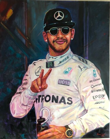 Painting titled "Lewis Hamilton" by Alex Loreci, Original Artwork, Acrylic