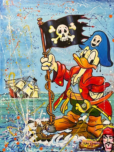 Картина под названием "Donald Duck as a pi…" - Alex Loreci, Подлинное произведение искусства, Акрил