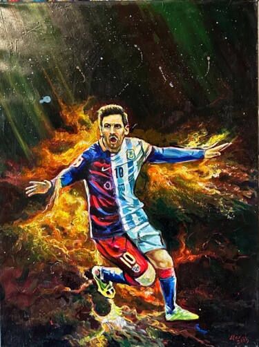Schilderij getiteld "L. Messi" door Alex Loreci, Origineel Kunstwerk, Acryl