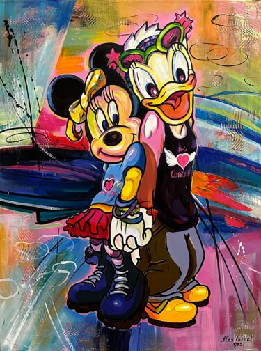 Painting titled "Donald Duck and Mic…" by Alex Loreci, Original Artwork, Acrylic