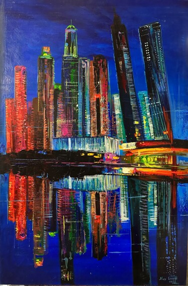 Pintura intitulada "Skyline Abu Dhabi" por Alex Loreci, Obras de arte originais, Acrílico