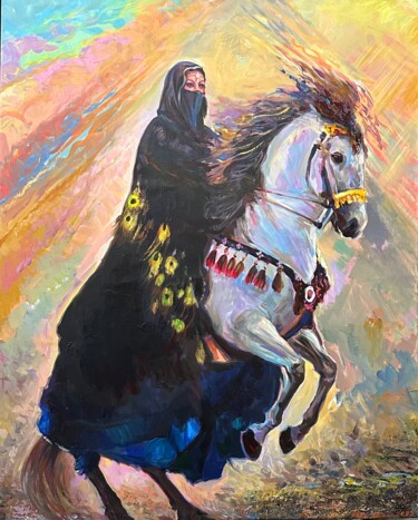 Картина под названием "Arab woman on horse…" - Alex Loreci, Подлинное произведение искусства, Акрил