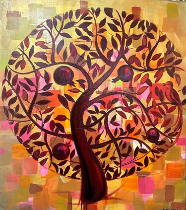 Schilderij getiteld "Pomegranate tree- a…" door Alex Loreci, Origineel Kunstwerk, Acryl