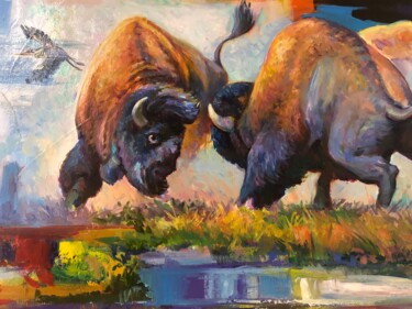 Painting titled "Bullfight" by Alex Loreci, Original Artwork, Acrylic
