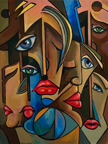 Painting titled "Faces" by Alex Loreci, Original Artwork, Acrylic
