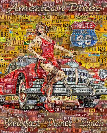 Collages titled "American Diner In R…" by Alex Loskutov, Original Artwork, Collages