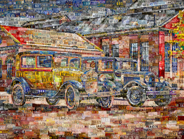 Digitale Kunst mit dem Titel "Two Fords Collage M…" von Alex Loskutov, Original-Kunstwerk, Digitale Malerei