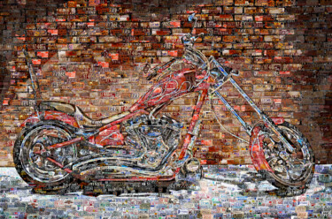 Collages intitulée "Harley By The Wall…" par Alex Loskutov, Œuvre d'art originale, Collages
