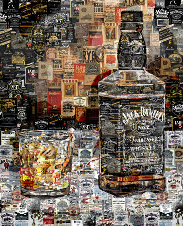Collages intitulée "Whiskey Jack Daniel…" par Alex Loskutov, Œuvre d'art originale, Collages