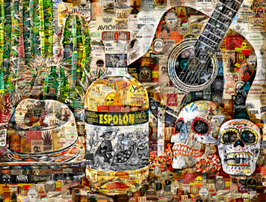 ART COLLAGE POSTER PRINT TEQUILA ESPOLON GUITAR SKULLS Artes digitais intitulada "ART COLLAGE POSTER…" por Alex Loskutov, Obras de arte originais, Colagens