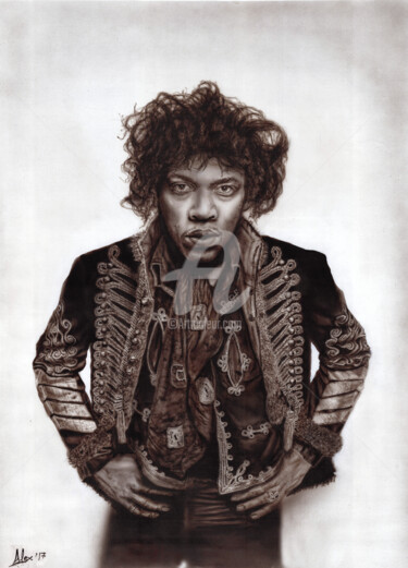 Peinture intitulée "Jimi Hendrix Retro" par Alex Mets, Œuvre d'art originale, Aérographe