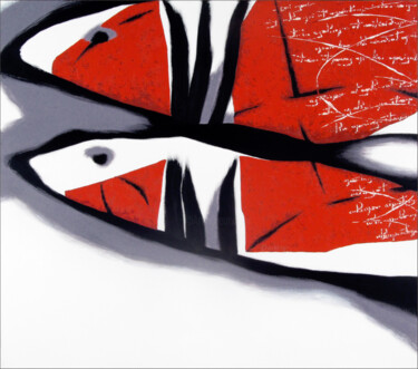 Peinture intitulée "Letters on the red…" par Alex Oliger, Œuvre d'art originale, Huile