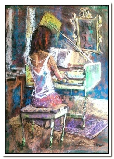 Painting titled "harpsichord" by Alex Ottmár, Original Artwork, Pastel