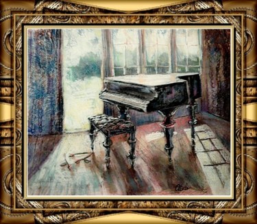 「Piano and roses」というタイトルの絵画 Alex Ottmárによって, オリジナルのアートワーク, パステル