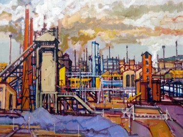 Peinture intitulée ""l'usine "" par Alex Tomaszyk, Œuvre d'art originale