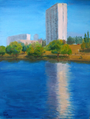 Pintura titulada "Telbin lake in Kyiv" por Alex Vainova, Obra de arte original, Oleo