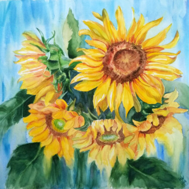 Peinture intitulée "Sunflowers" par Alex Vainova, Œuvre d'art originale, Aquarelle