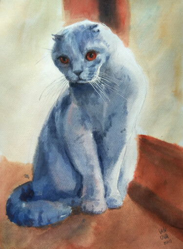 Peinture intitulée "Tisha cat" par Alex Vainova, Œuvre d'art originale, Aquarelle