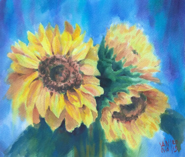 Painting titled "Sunflowers 2" by Alex Vainova, Original Artwork, Watercolor